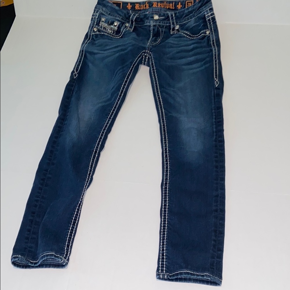 Rock Revival Sherry Womenβs Size 26 With Altered Length Blue Skinny Jeans